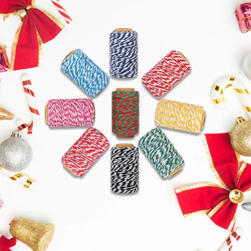 Maosifang 9 Colors Christmas Twine Cotton 2 mm String Rope Cord for Gift Wrapping Arts Crafts Party Decorations Gardening,9 Rolls