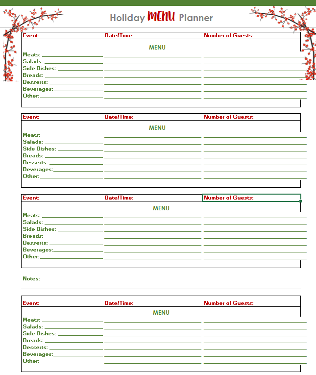 Digital Holiday Planner Spreadsheets