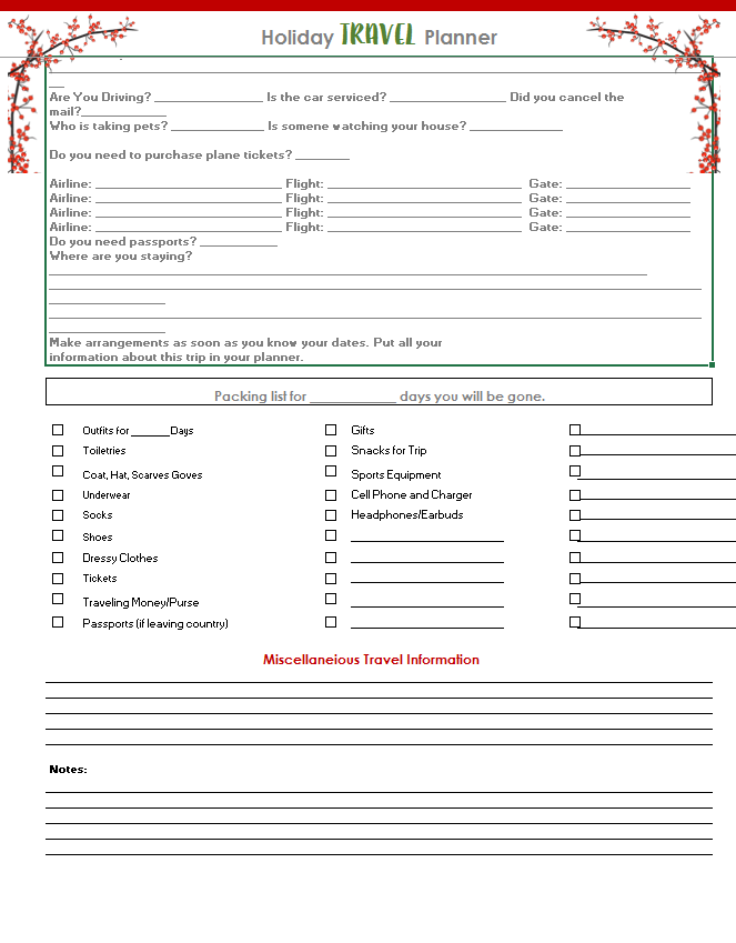 Digital Holiday Planner Spreadsheets