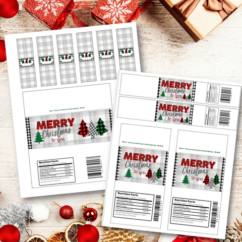 Image of Christmas Candy Bar and Water Bottle Templates - Buffalo Plaid