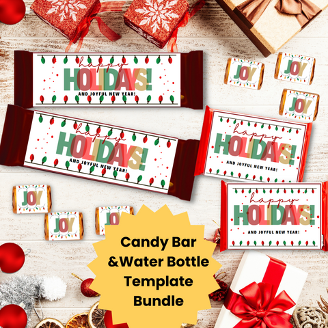 Christmas Candy Bar and Water Bottle Templates - Happy Holidays
