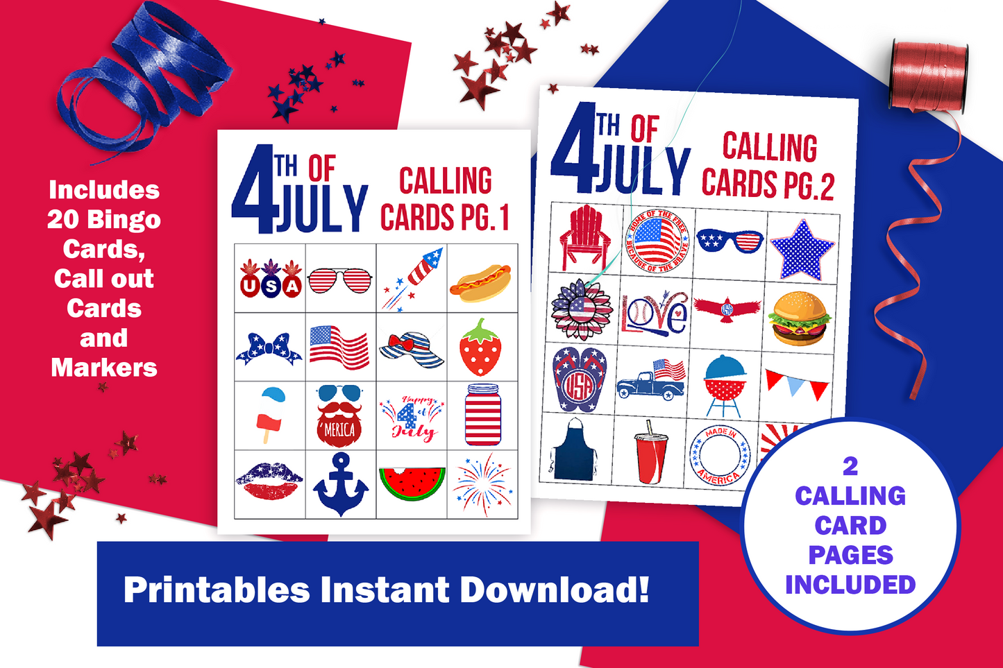 4th of July Bingo Game Printable for Instant Download