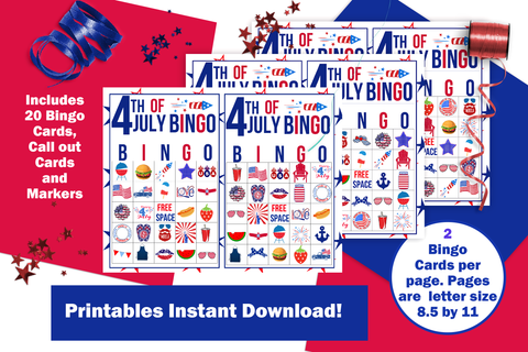 Image of 4th of July Bingo Game Printable for Instant Download