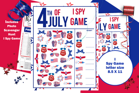 Image of 4th of July Games Printable for Instant Download - I Spy and Photo Scavenger Hunt
