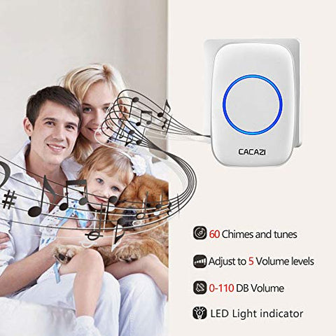 Image of Wireless Doorbell, Plug-in Receiver, 1000 Ft Operating Range (1 Button + 2 Receivers, White)