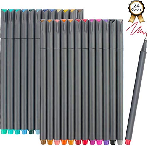 iBayam Fineliner Pens, 24 Bright Colors Fine Point Pens Colored Pens for Journaling Note Taking Writing Drawing Coloring Planner Calendar, Office School Teacher Classroom Fine Tip Marker Pens Supplies