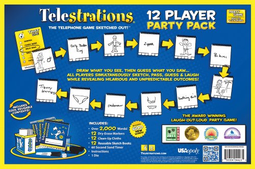 USAOPOLY Telestrations Party Pack 12 Player Party Game | #1 Party Game for All Ages | Play with Your Friends and Family | The Fun Game Telestrations with 600 New Phrases to Sketch