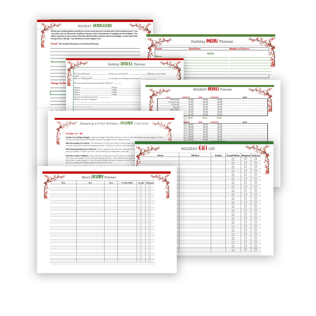 Digital Holiday Planner Spreadsheets
