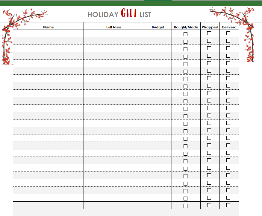 Digital Holiday Planner Spreadsheets