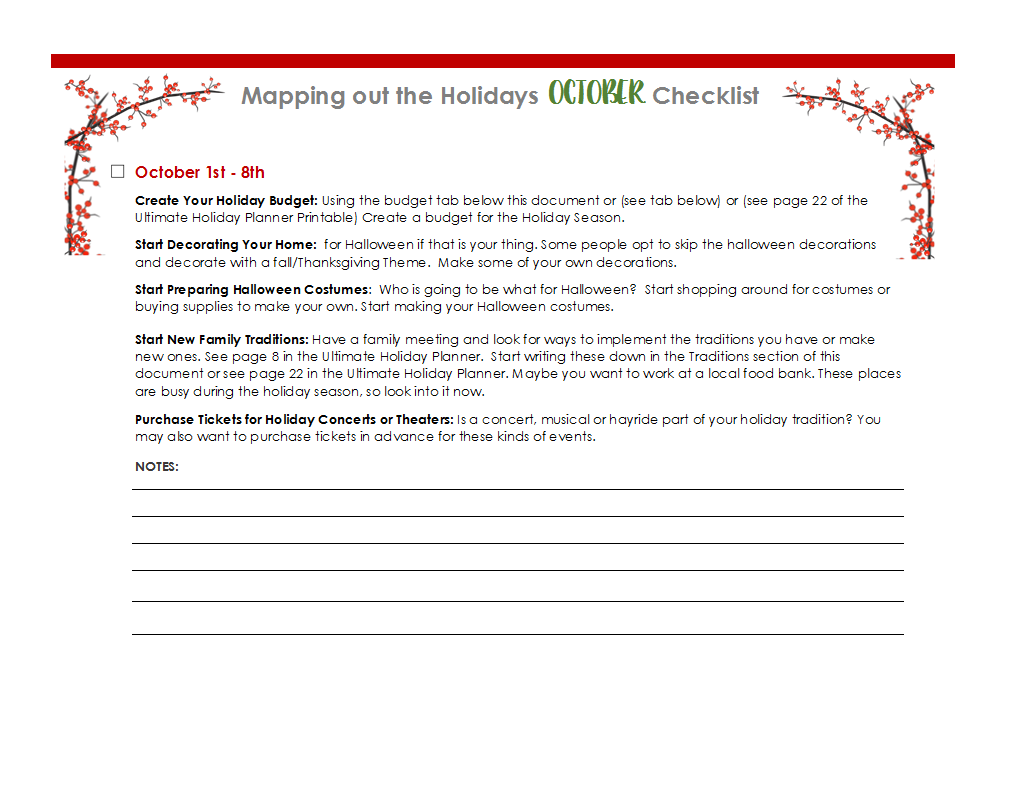 Digital Holiday Planner Spreadsheets